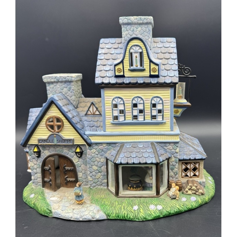 PartyLite Olde World Village “Candle Shoppe” Ceramic Village House Figurine
